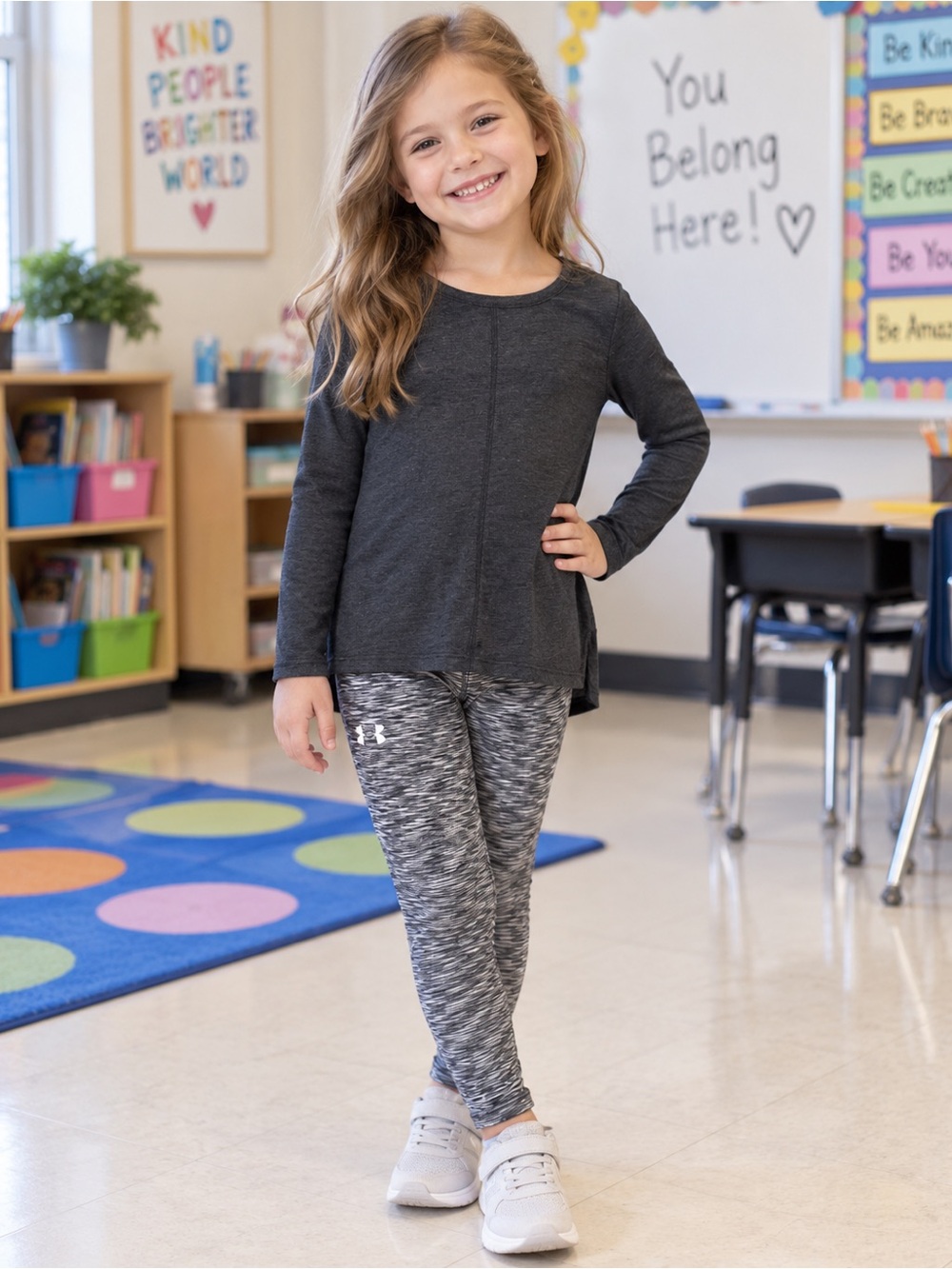 Old Navy Girls' Dark Gray Long-Sleeve Tunic Top and Under Armor Leggings